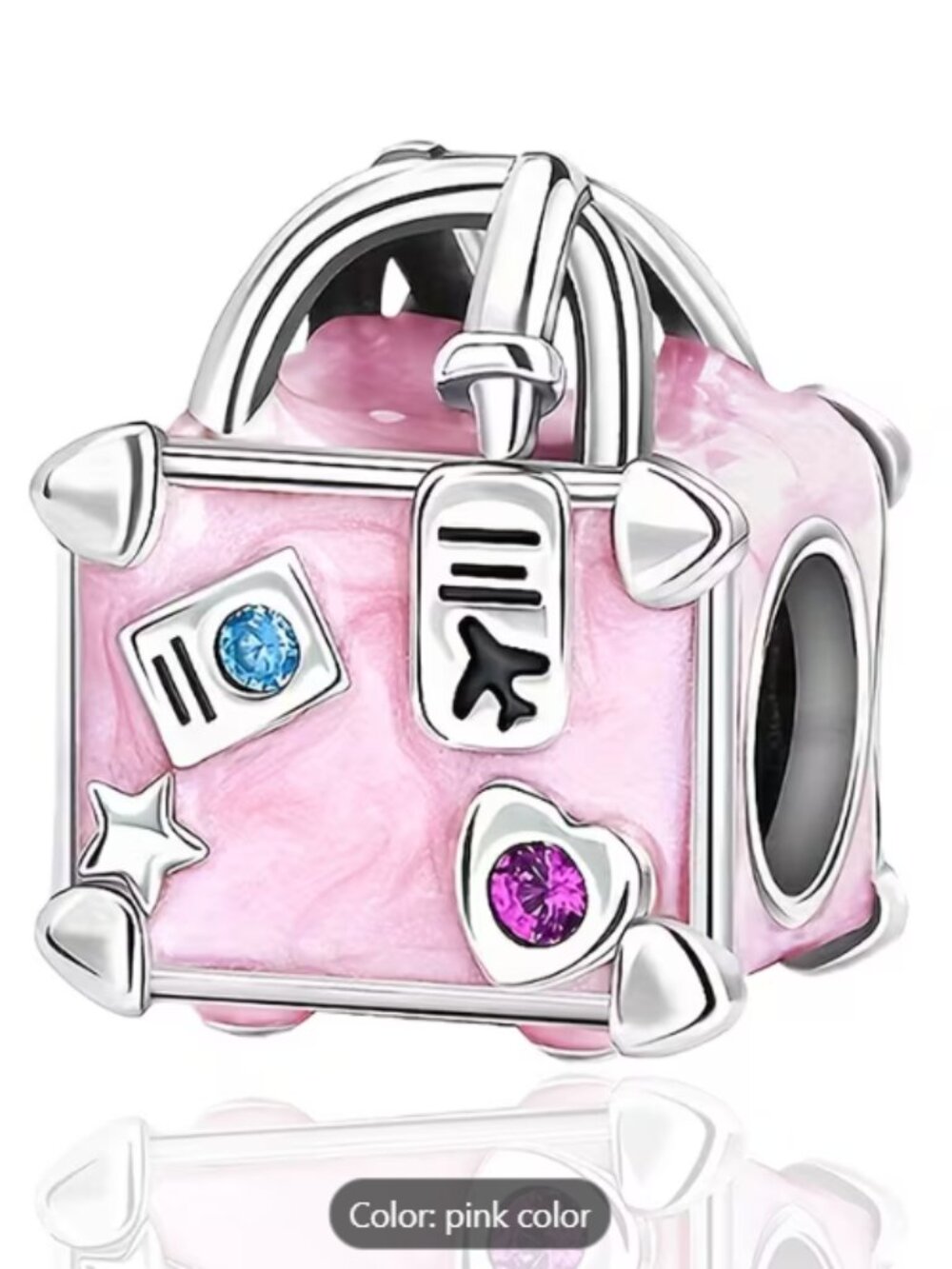 Cute Pink Enamel & Silverplated Miniature Luggage Pendant Bracelet charm